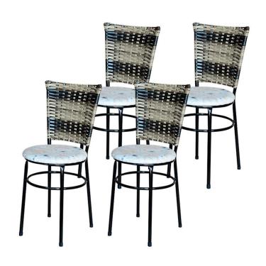 Imagem de 4 Cadeiras Para Mesa Preta Hawai Cappuccino Premium Assento Floral Cor:floral Branco