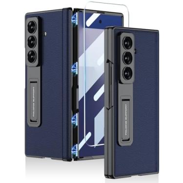 Imagem de TOPSEM Capa de couro para Samsung Galaxy Z Fold 7 com suporte, [protetor de tela integrado e proteção magnética da dobradiça] Capa fina e luxuosa à prova de choque para Samsung Galaxy Z Fold 7 (azul)