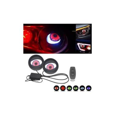 Imagem de 2 peças de luz de olho de diabo para carros, olho de diabo, demônio, olhos turcos, com controle de interruptor, faróis de LED dinâmicos para carro 12 V, 6 padrões de olhos ajustáveis, para farol de
