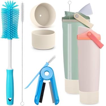 Imagem de XANGNIER Conjunto de 5 escovas de limpeza de garrafa de água para Owala 850 g e copo de balanço livre de 1,134 g, protetor de bota de silicone, escova multifuncional de garrafa e escova de limpeza de