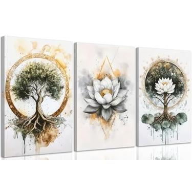Imagem de 3 peças arte de parede em tela de lótus meditação zen, espiritual, banheiro, ioga, spa, pinturas, imagens, decoração de parede, árvore da vida, pôsteres, impressões, arte para sala de estar