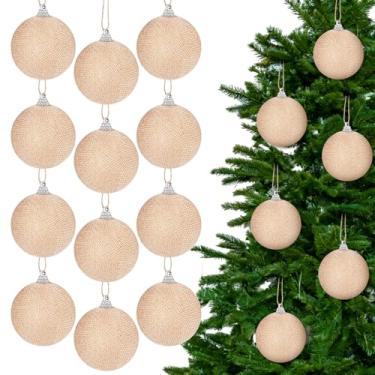 Imagem de Suilung Pacote com 12 bolas de Natal de 6,9 cm, bolas para pendurar em casa de fazenda, boho, para árvore de Natal, enfeites rústicos de serapilheira para árvore de Natal, guirlanda de Natal