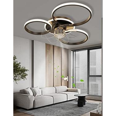 Imagem de Ventilador de teto LED com iluminação moderna em anel, dimerizável, ultra silencioso, com cúpula de acrílico e potência ajustável (preto, 3 anéis, 63 W).