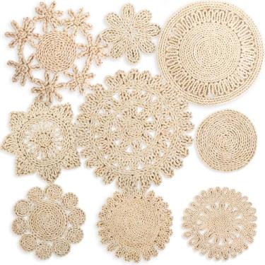 Imagem de Teiyamsy Cesto de parede Boho com 9 peças de decoração feita à mão, cesta de vime, decoração de parede redonda para casa rústica, sala de estar, cozinha, quarto