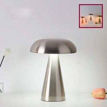 Imagem de Abajur Quarto，LumináRia de Mesa Led Recarregável Abajur Cogumelo Touch Luminária de Mesa Recarregável Led Decoração Unidade Ou Kit(Prata)