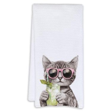 Imagem de Cabana Bro Toalhas de cozinha engraçadas de gato malhado Mojito, presentes para amantes de gatos, toalhas de mão de prato de chá para decoração de carrinho de cozinha, presentes para amantes de