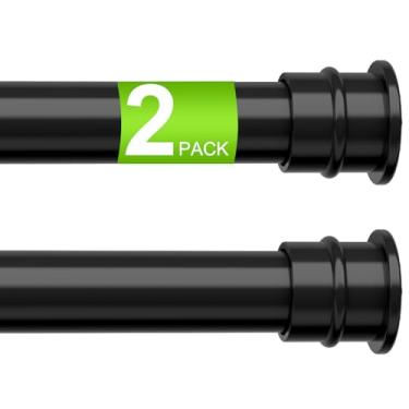 Imagem de HAOYUNTE Pacote com 2 varões de cortina de tensão sem furadeira 71 a 104 cm preto pequeno varão de cortina ajustável, sem perfuração para janela, cozinha, armário, porta e quarto