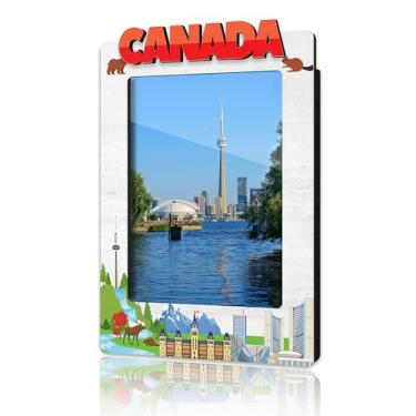 Imagem de DRWJPAT Moldura magnética para fotos do Canadá, mini molduras magnéticas para geladeira e armário, presentes de lua de mel para amigos e casais, imãs de madeira para viagem -B10