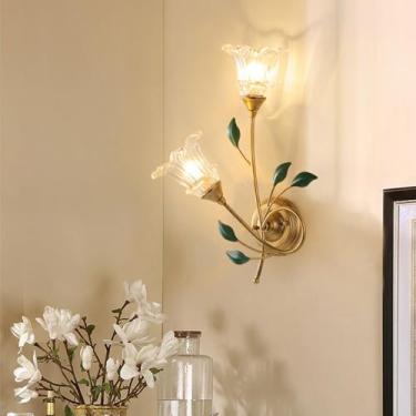 Imagem de Luminária de parede LED americana em formato de flor, estilo campestre francês, criativa, para sala de estar, quarto, corredor, casa de campo (2 lâmpadas E).