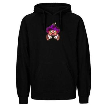 Imagem de Blusa de Frio Flanelada Unissex Estampada Moletom Canguru Preta Com Capuz-Masculino