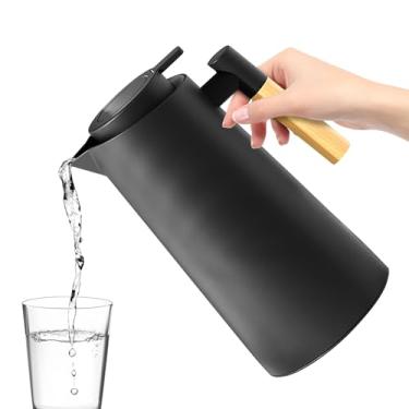 Imagem de Garrafa de café isolada | Bule de chá isolado de 1000 ml com forro de vidro | Jarra de água, jarro de chá, dispensador de bebidas para viagem, acampamento, restaurante, uso doméstico