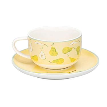 Imagem de Caneca Copos de Cappuccino Brilhantes de Cerâmica com Pires, Canecas de Porcelana para Bebidas Especiais de Café/Latte/Café Mocha/Chá, Copo de Café Pintado de Frutas (Cor: D)