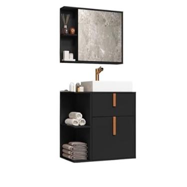 Imagem de Kit Armário Organizador Gabinete P/Banheiro Com Espelheira E Star 2 Portas(Argos Preto)