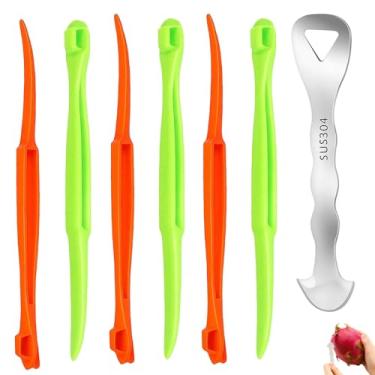 Imagem de Conjunto de descascador de laranja, 6 ferramentas de plástico e 1 de aço inoxidável para preparação eficiente de frutas, essencial para descascar laranjas e frutas cítricas