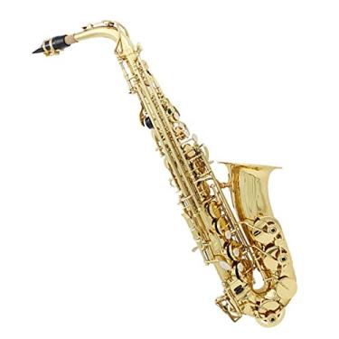 Imagem de EB Saxofone alto latão laqueado ouro instrumento de sopro profissional e sax plano com alça de caixa