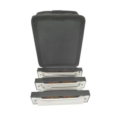 Imagem de Gaita profissional conjunto de 3 gaitas diatônicas 10 furos 20 tons azuis