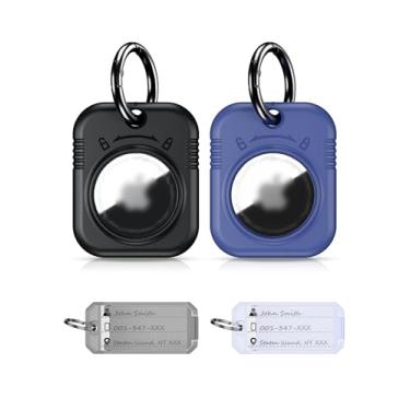 Imagem de PROfezzion Pacote com 2 porta-chaves seguro e elegante com chaveiro e chaveiro, capa rígida para Apple Air Tags GPS Tracker - Preto/Azul