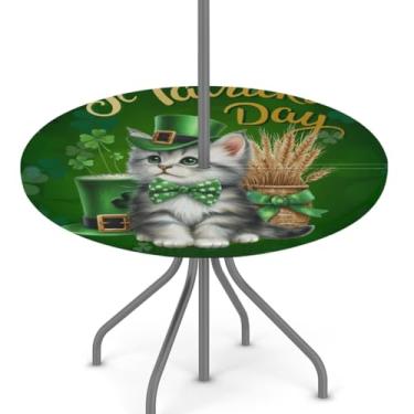 Imagem de hongjinglin Toalha de mesa para uso ao ar livre para Dia de São Patrício com orifício para guarda-chuva, toalha de mesa redonda elástica com zíper, impermeável, limpável, para piquenique, festa, pátio