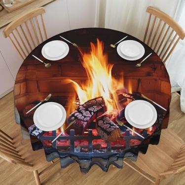 Imagem de Toalha de mesa redonda para lareira de Natal à prova d'água, lavável, 152 cm, capa de mesa circular, protetor de mesa que pode ser amassado, para jantar, cozinha, festa, pátio, ambientes internos e