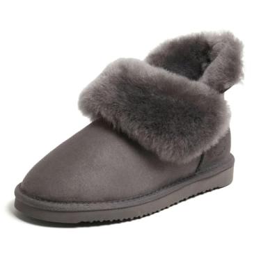 Imagem de Dearfoams Fireside Perth Pantufa Feminina Genuína Shearling Dobrável, Cinza, 9