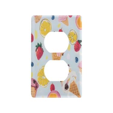 Imagem de Blueangle Placa de parede de tomada dupla de sorvete de frutas, tamanho padrão, placas de cobertura de tomada elétrica de 1 gangue para decoração de quarto de escritório em casa, 4,53 x 2,76 polegadas