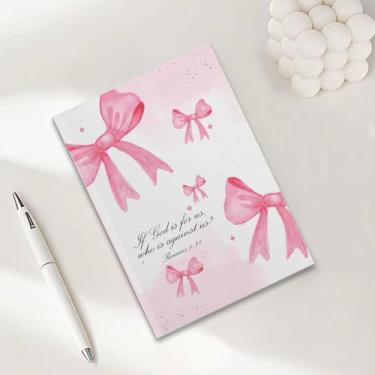 Imagem de Caderno bíblico com laço rosa, presentes cristãos para mulheres, cadernos de diário A5 para anotações de escritório, caderno de diário cristão de 21 x 14,7 cm, versículo da Bíblia, planejador de