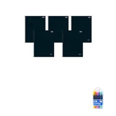 Imagem de Kit Caderno Universitário Zip Preto Tilibra 1M 80F + Marca Texto Lumini Gel Pastel 06 Cores