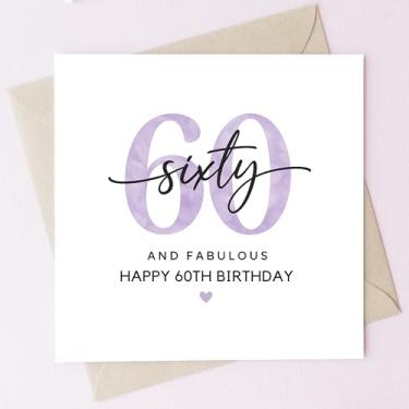 Imagem de TEEMI - Cartões de aniversário 30º 40º 50º 60º - E cartão de aniversário fabuloso marco para mulheres com envelope, cartolina premium 300 g/m², design roxo em aquarela em branco para mãe, irmã, amiga
