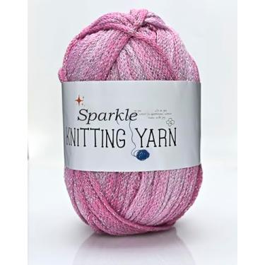 Imagem de Fio variegado brilhante para crochê - 100 g - #4 penteado (médio) - poliéster prata metálico mistura colorida fio de tricô para artesanato feito à mão - blush ombré brilho