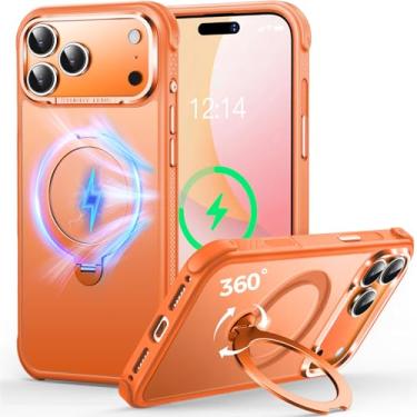 Imagem de Cutelfon Capa O3 Mag-Stand projetada para iPhone 17 Pro com suporte giratório de 360°, [compatível com mag Safe] [Super Skin Feeling] Capa de telefone fina magnética fosca translúcida de 6,3 polegadas