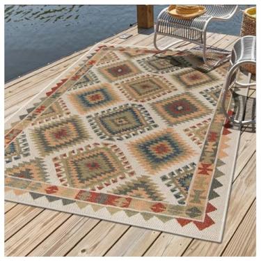 Imagem de SPXMQSS Tapete de exterior para pátios, tapete lavável antiderrapante veludo cristal grande tapetes para área externa resistente ao desgaste para varanda, deck, varanda, jardim, cozinha A 160 x 230 cm