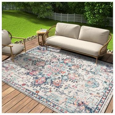 Imagem de SPXMQSS Tapetes para ambientes externos para jardim, tapetes laváveis para área externa, resistentes ao desgaste e antiderrapantes para varanda, deck, varanda, jardim, cozinha A 140 x 200 cm