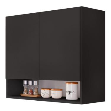 Imagem de Armário Aéreo Multiuso Meg 80cm 100%mdf 02 Portas Com Nicho Integrado Preto - Abmaza