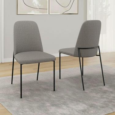 Imagem de Kit 02 Cadeiras Sala De Jantar Lior Com Encosto Estofado Base Preta Linho Cinza - Abmaza