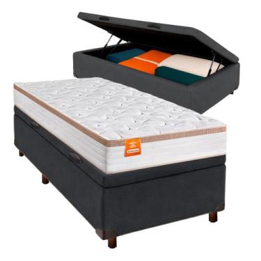Imagem de Colchão Solteiro Molas Ensacadas + Bau Cinza - Isis - Inducol