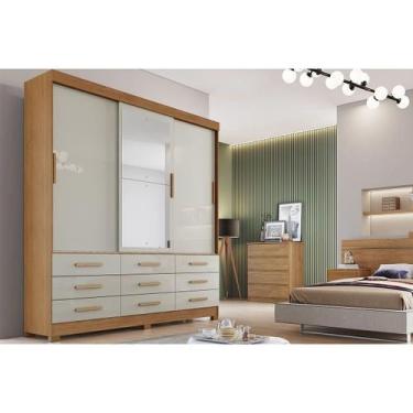 Imagem de Guarda Roupa Solteiro 3 Portas (1 c/ Espelho) e 9 Gavetas Buriti/Jequi