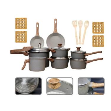 Imagem de Jogo de Panelas Antiaderente Cerâmico Fogão Indução Kit 15 Peças Vanil