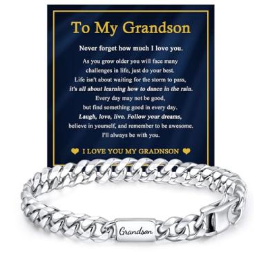 Imagem de VNOX Presente para homens, pai, marido, filho, neto, irmão, prata, aço inoxidável, corrente de elos cubanos, aniversário, dia dos namorados, Sem Pedra Preciosa