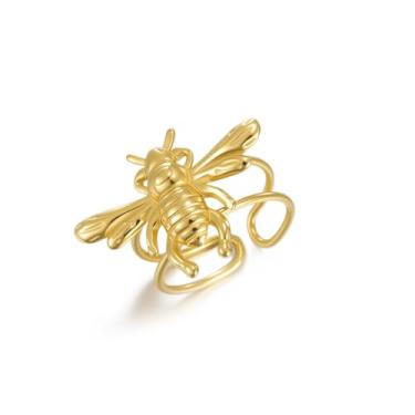 Imagem de Cykdohy Anéis femininos com estampa de abelha fofa, ajustável, de aço inoxidável delicado, joia de animal, anel de dedo empilhável, anel aberto de compromisso, ajuste confortável, moderno, presentes