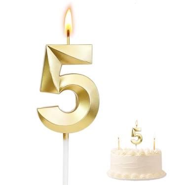 Imagem de Velas de aniversário com 5 números de diamante, ouro, velas numéricas, topos de bolo de aniversário, decorações de aniversário, festa de aniversário de casamento (5)