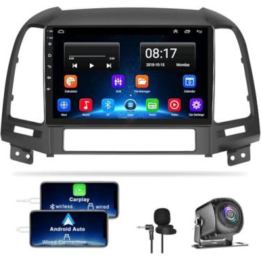 Imagem de Para Hyundai Santa Fe Radio 2006-2012, estéreo 4 + 64 com carro sem fio e Android, tela sensível ao toque HD de 9 polegadas, compatível com GPS/WiFi/Bluetooth5.2/rádio FM/câmera de backup + MIC/SWC