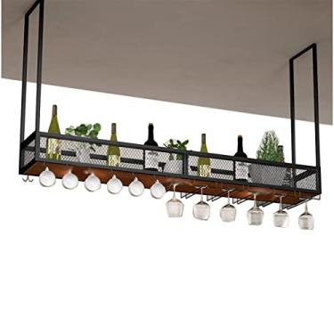 Imagem de APUM Prateleira suspensa de teto rack de vinho com suporte de vidro e prateleira, suporte de vidro de teto de camada única, para bar/cozinha/sala de jantar