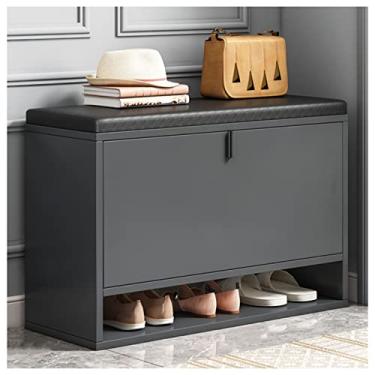 Imagem de FAMEOYA Banqueta nórdica para troca de sapatos, bengaleiro, porta de casa, armário de sapatos simples, banco de sofá, moderno, minimalista, multicamadas, sapateira, 60 x 24 x 50 cm, preto