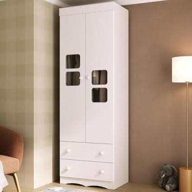 Imagem de Guarda-roupa Infantil 62cm 2 Portas com Vidro e 2 Gavetas Serena Multimóveis Mp4430 Branco
