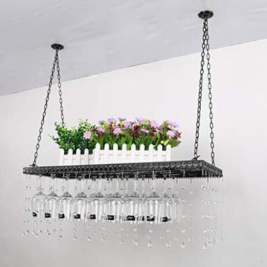 Imagem de Rack de vinho de metal de teto, altura ajustável, suporte de taça de vinho com corrente de pingente de cristal, adequado para restaurantes, KTV, bares de vinho