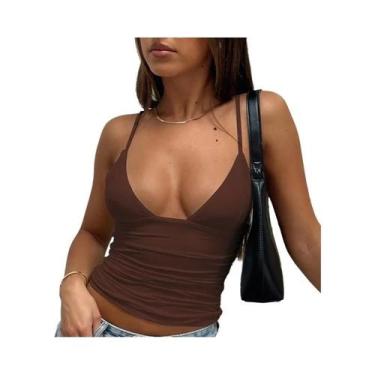 Imagem de Top Cropped Feminino Slim Fit Com Decote Em V E Franzido Estilo Y2K Ca