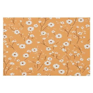 Imagem de Wassud Tapete de porta Margaridas laranja 61 x 89 cm, tapete de área lavável antiderrapante com suporte de borracha, tapete macio e macio para sala de estar, quarto, entrada, entrada