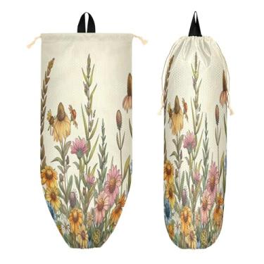 Imagem de xigua Suporte de plástico botânico de flores silvestres na parede com cordão 1 pacote, organizador de sacolas de supermercado reutilizável para bolsas, meias, roupas íntimas e gravatas