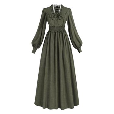 Imagem de NSPSTT Vestido vitoriano feminino renascentista vestido de fada eduardiano manga longa fantasia verde, Verde, P