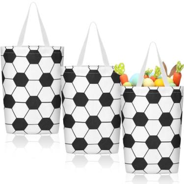 Imagem de Wesnoy 3 bolsas de lona de futebol de páscoa com alça 35 x 30 cm impressão de futebol reutilizável cestas de doces para lembrancinhas de festa